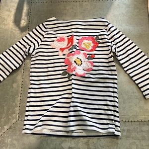 Mini Boden shirt. Blue/white striped with pink flowers.  Size 3-4